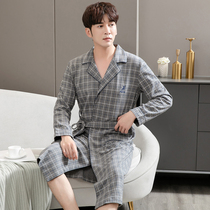 2021 New pure cotton sleeping robe mens spring and autumn with long sleeves striped plaid in full cotton bathrobe pyjamas