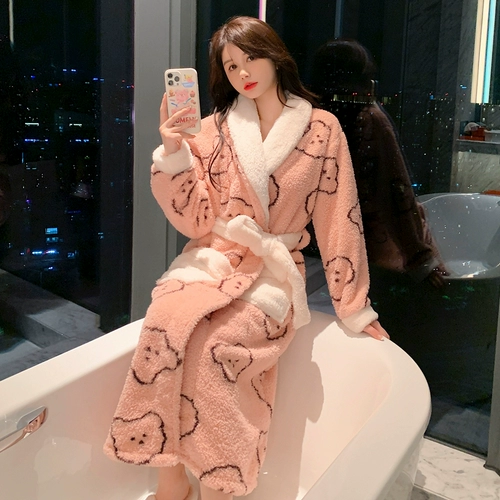 Коралловая бархатная демисезонная пижама, фланелевый осенний длинный банный халат, коллекция 2022, увеличенная толщина