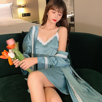With Chest Cushion Harness Sleeping Skirt Woman Summer Thin sleeping robe Two sets of sexy pyjamas 2021 new ice silk silk