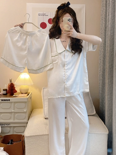 Комплект, летняя пижама, шорты, штаны, популярно в интернете, 3 предмета, короткий рукав, изысканный стиль, простой и элегантный дизайн