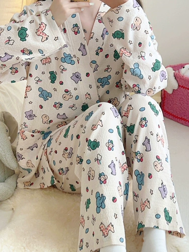 Японская пижама, демисезонный тонкий лонгслив, милый мультяшный ремень, комплект