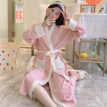 Cute cartoon pyjamas female spring autumn style sexy long sleeves pure cotton bathrobe bathrobe with long autumn and thin style sleeping sweaty sweaty