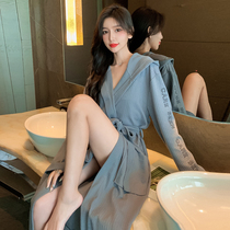 Sexy Bathrobe Woman Autumn Winter Thin combed pure cotton long sleeves Lianhood sleepwear Womens loose long sleeves can be worn all four seasons