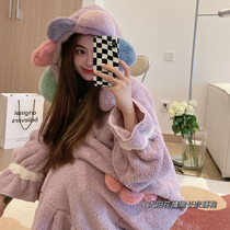 2021 Coral Suede Sleepwear Woman Autumn Winter New Thickening Long style Warmth Cute Cartoon Pyjamas Palate Bathrobe Morning Gown