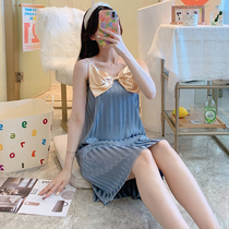 Summer Ice Silk Women Sleeping Dress Summer Thin pieces Silk harness Sexy pyjamas butterfly knots can be worn out of spring and autumn skirts