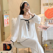 Square Collar Pyjamas Woman Spring Autumn Season Sweetness Brief Extras Wear Pure Cotton Long Sleeves 2021 New Home Suits Suit