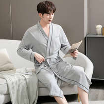 Sleeping robe mens sleepwear mens bathrobes spring and autumn pure cotton long sleeves Home Clothing Full Cotton Long thin and large size