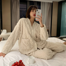 Net Red Pyjamas Woman Autumn Winter Style Coral Fleece Plus Suede Thickened Winter Home Clothing Spring Autumn Season of Lazy Extractable Suit