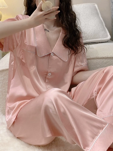 Комплект, летняя пижама, шорты, штаны, популярно в интернете, 3 предмета, короткий рукав, изысканный стиль, простой и элегантный дизайн