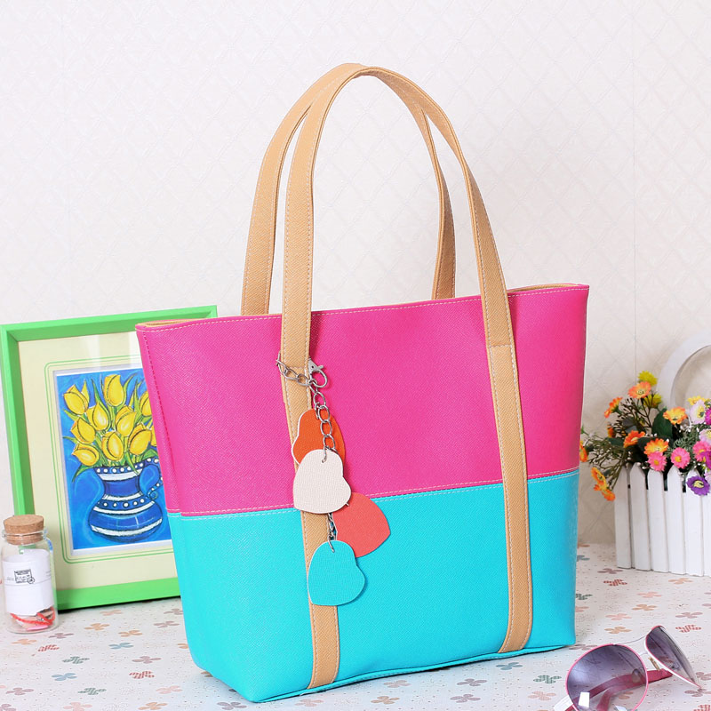 Large Capacity Women Shoulder Bag Two spell candy color female bag Fashion Lady Women Leather Bag 10 Large Capacity Women Shoulder Bag Two spell candy color female bag Fashion Lady Women Leather Bag 16
