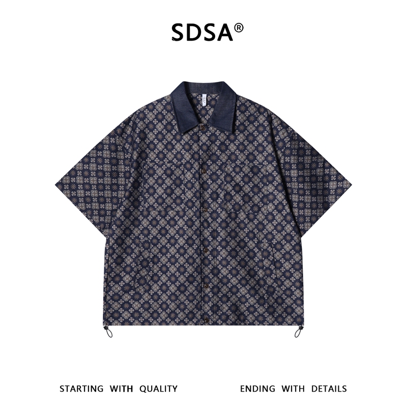 Sdsa Men's Clothing 2026 New Style Noble Light Luxury Retro American Style Full-Print Floral Patchwork Lapel Short-Sleeve Shirt Versatile