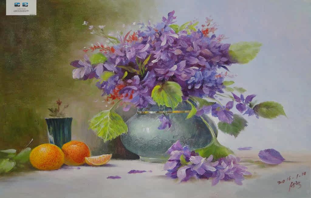 朝鲜写实油画 紫槐花 朝鲜画家成赫 宽松 朝鲜 槐花 写实 油画途虎网