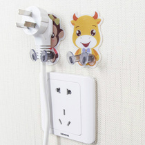 Cartoon strong non-marking adhesive hook wall free hole plastic sticky hook hanging power plug socket storage bracket