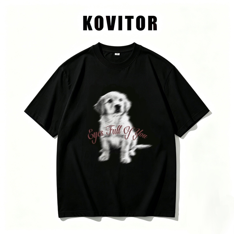 Heavyweight Pure Cotton T-Shirt, Summer Trendy Brand, Oversized Loose Fit, Digital Print, Short Sleeve, Unisex, "Blurred Puppy" Design