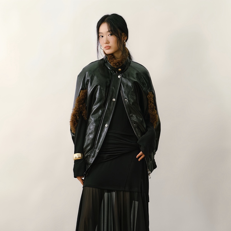 Sennos Zhou Retro Motorcycle Eco-Friendly Faux Leather Cape Coat, Oversized Sleeveless Thickened Leather Jacket