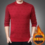 Áo len nam trung niên màu đỏ cộng với áo len cashmere dày nhung mùa đông