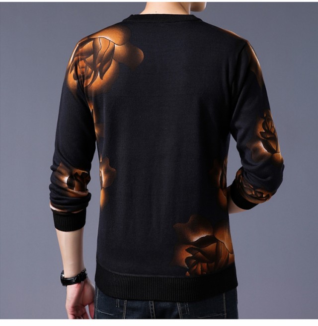 Áo len nhung dày cho nam mùa thu và mùa đông cổ tròn áo len cashmere áo len in hoa chim len đan áo len chạm đáy nam blazer nam