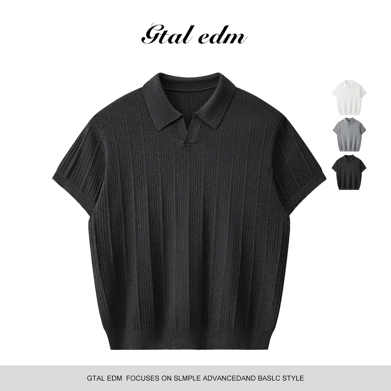 Gtal Seagull V-Neck Short-Sleeve T-Shirt Knitwear for Men with a High-End Texture, Sporty Casual Knit Top