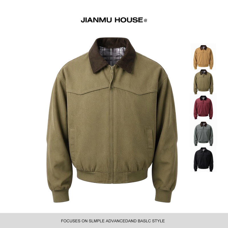 Jianmu House Autumn and Winter Washed Canvas Cotton Jacket Men's Fleece-Lined Thickened Cotton Clothing Flight Crew Uniform Jacket