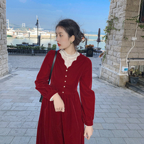 Fa-style retro Hepburn In the middle of a long dresses Bayern New Year wardrobes gold velvet red dress and dresses autumn and winter