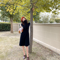 Dsix Deng Liu autumn dress 2020 new female French black knitted dress slim slim medium length