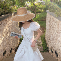 Hainan Sanya beach dresses women seaside holiday conspicuts slim-dresses Andromeda Skirt Bubble foam sleeves sweet and white dress