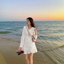 Spring Clothing 2022 New Gentleness Wind Fairy Beach Dresses Beach Dresses Seaside Resort Sweetness Small Sub White Dress White Dress