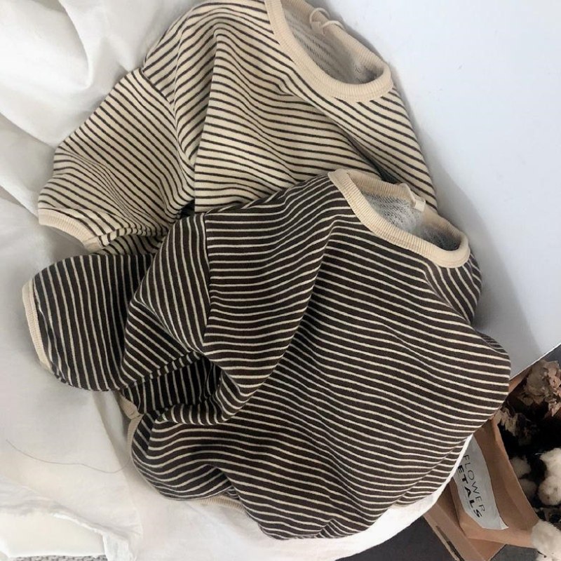 Spring and autumn new Korean children's men do old yarn-dyed interval striped sweater female baby loose long-sleeved top children's tide