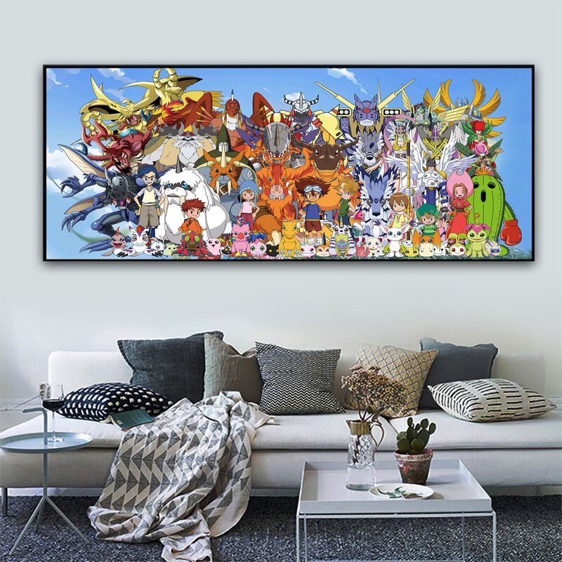 Digimon Family Portrait Decorative Painting, Two-Dimensional Living Room Wall Art, Boy's Bedroom Mural, Childhood Anime Poster
