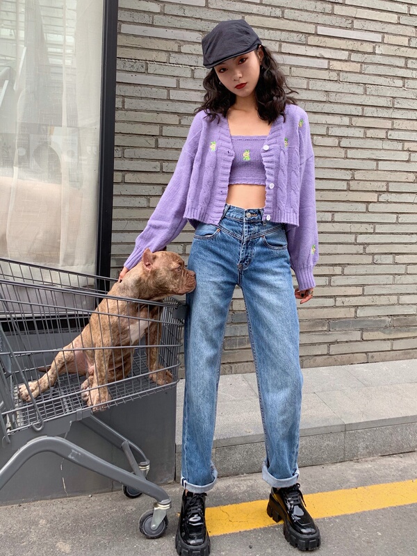 Redone Korean Style High-Waisted Straight-Leg Slimming Jeans Loose Fit Women's 2023 Autumn and Winter Trendy Versatile ins