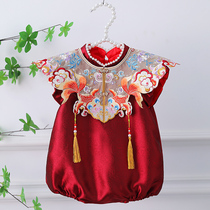 One-year-old baby girl dress red festive new Chinese style cheongsam national style childrens Catch Week banquet clothes Tang suit summer