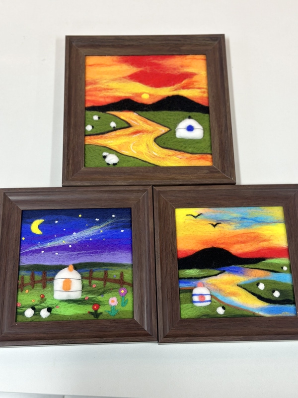 Wool Felt Photo Frame Painting, Wool Felt Grassland Painting, Mongolian Grassland Finished Painting