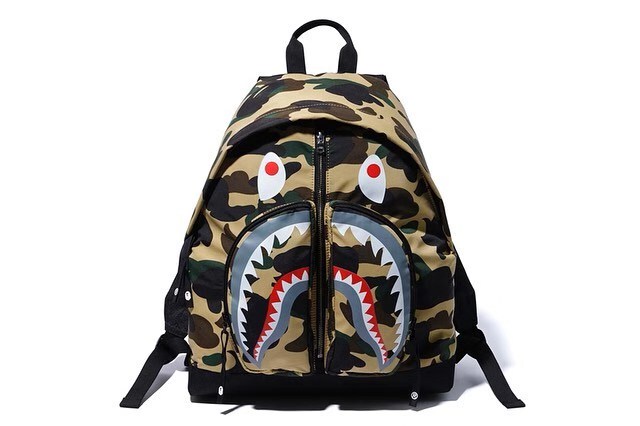 Bape 1St Camo Shark Day Pack Yellow-Green Camouflage Shark Daily Casual Backpack