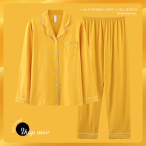 Pajamas Lady Fall Pure Cotton Turn Collar Pure Color Long Sleeves Two Suits Casual Loose Spring Autumn Winter Full Cotton Home Clothing