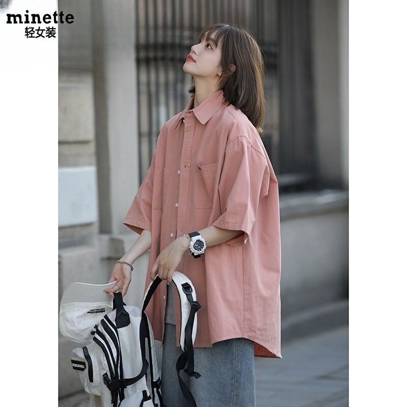 Outlet Mall Discount Summer Cotton Shirts Unisex Versatile Short-Sleeve Shirts Casual Tops Loose Jackets