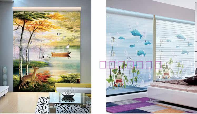 Шторы рулонные 3d打印香格里拉帘卷窗帘双层遮阳卧室客厅儿童公主房阳台定制图案