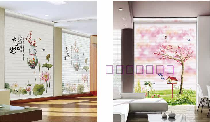 Шторы рулонные 3d打印香格里拉帘卷窗帘双层遮阳卧室客厅儿童公主房阳台定制图案