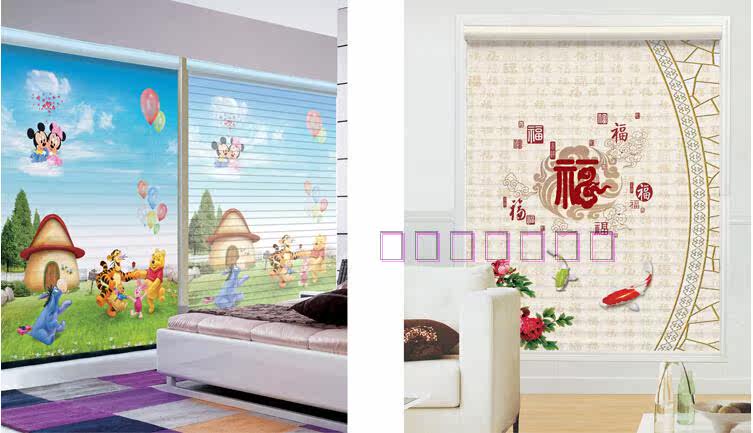 Шторы рулонные 3d打印香格里拉帘卷窗帘双层遮阳卧室客厅儿童公主房阳台定制图案