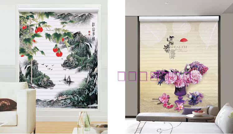 Шторы рулонные 3d打印香格里拉帘卷窗帘双层遮阳卧室客厅儿童公主房阳台定制图案