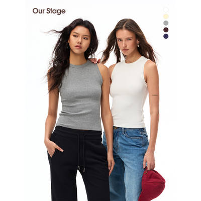 Our Stage classic shoulder stretch slimming sleeveless round-neck solid color tank top for women's summer