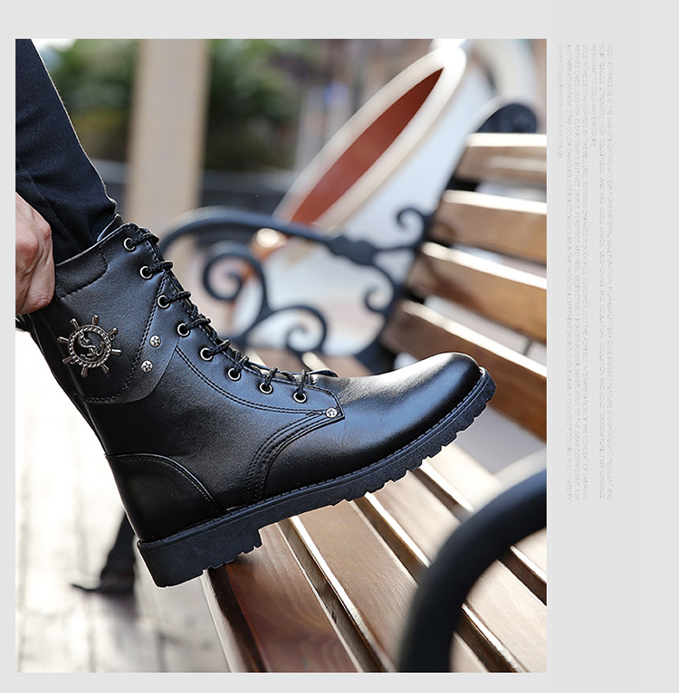 Giày nam mùa thu và mùa đông Martin boot phiên bản Hàn Quốc xu hướng cao giúp giày da cao cổ đế xuồng cao cổ Anh giày boot nam đế cao