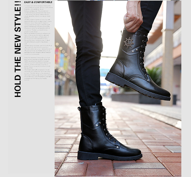 Giày nam mùa thu và mùa đông Martin boot phiên bản Hàn Quốc xu hướng cao giúp giày da cao cổ đế xuồng cao cổ Anh giày boot nam đế cao