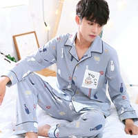 Đồ ngủ tuổi teen nam dài tay cotton học sinh trung học cơ sở hè 12-18 tuổi trẻ em 13-15 tuổi cậu bé mùa thu và mùa đông đồ bộ thể thao nam