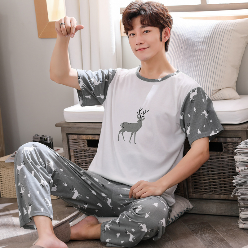 Mùa hè quần mens tuổi teen pajama ngắn tay quần áo sinh viên quần cotton mùa hè váy cartoon trung học nhà nửa tay áo phù hợp.