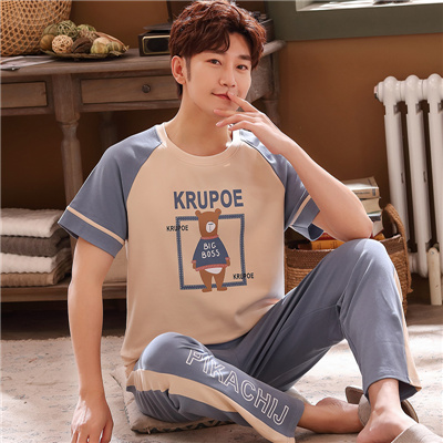 Mùa hè quần mens tuổi teen pajama ngắn tay quần áo sinh viên quần cotton mùa hè váy cartoon trung học nhà nửa tay áo phù hợp.