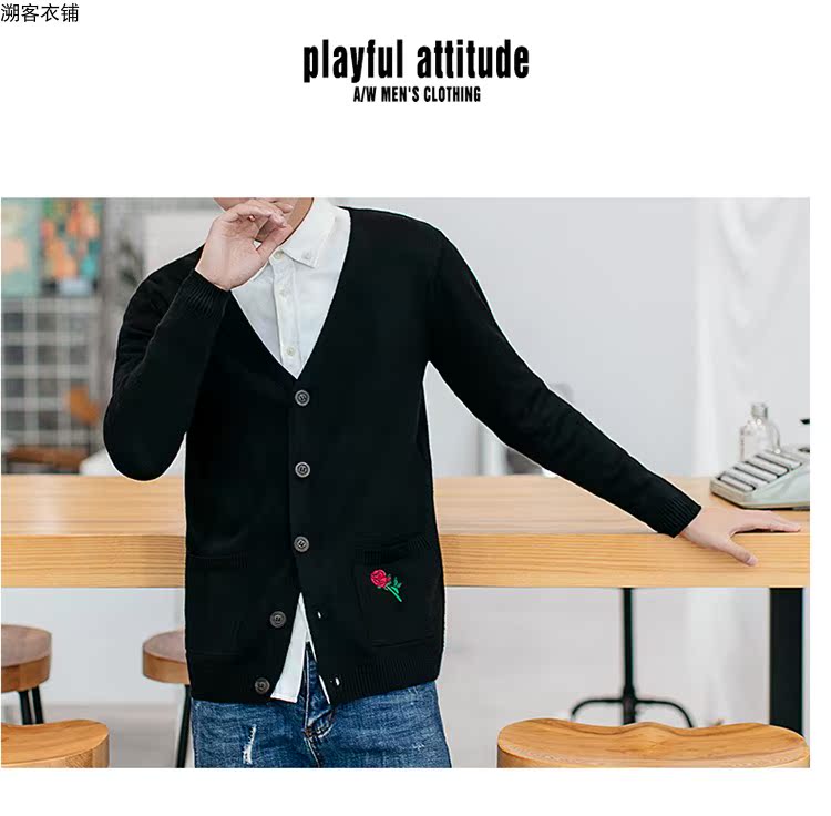 Mùa thu và mùa đông áo len nam mới áo len ấm áp nút áo thêu Hàn Quốc áo len nam quần áo thủy triều - Cardigan áo hoodie nam