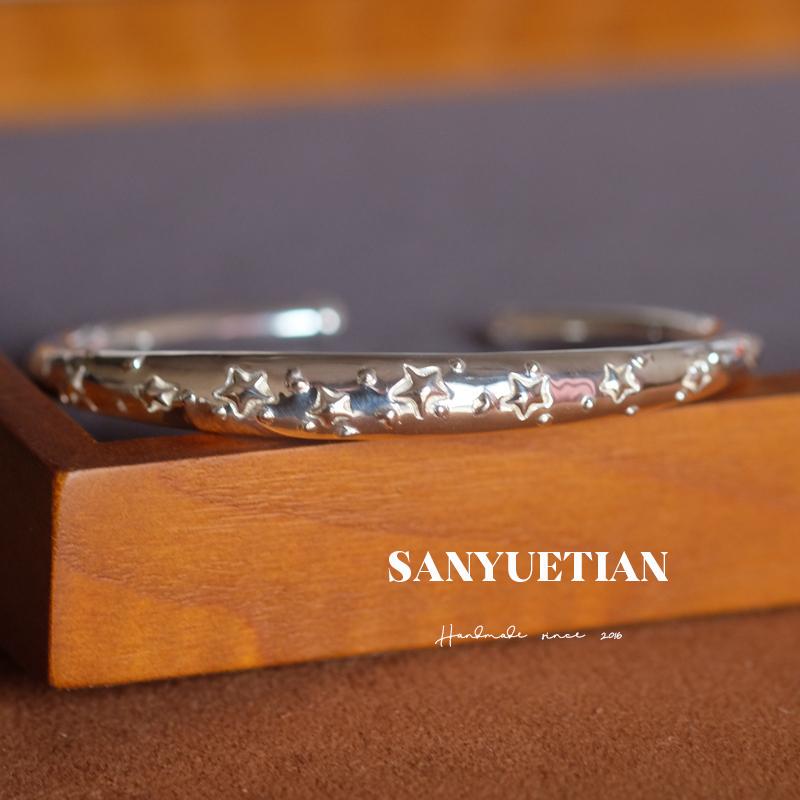 Sanyuetian Original Design Star Heart Bracelet S925 Sterling Silver Open Sanyuetian Original Design Star Heart Bracelet S925 Sterling Silver Open