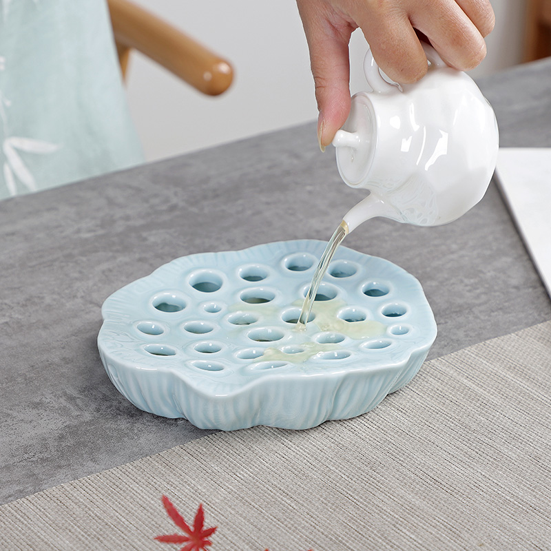 Porcelain heng tong ceramic lotus tea pot bearing pad household kung fu tea set insulation pad tea accessories creative mat