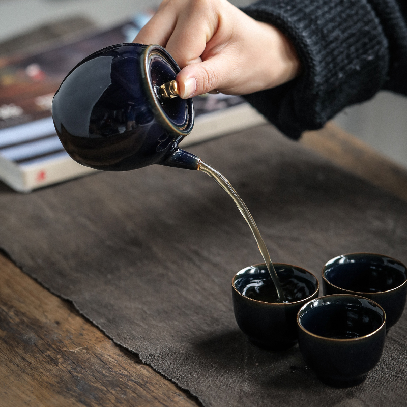 Porcelain heng tong ji blue ceramic teapot single pot of Japanese kung fu tea set home office contracted filter side put the teapot
