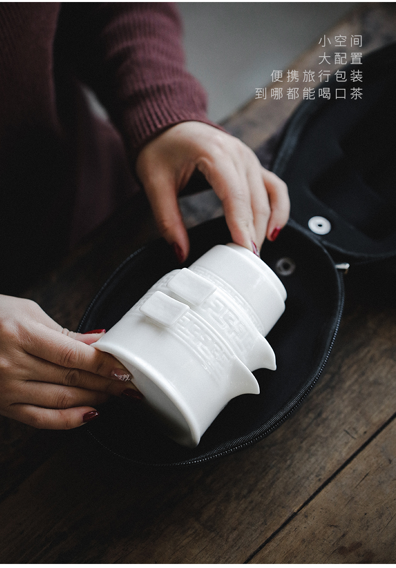 Travel porcelain heng tong kung fu tea set to crack a pot of three cups of is suing contracted portable bag white porcelain teapot